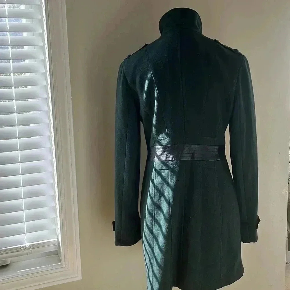 [S]  Miss Sixty Women's Zip Front Wool Blend Green Military Pea Coat - Picture 8 of 12